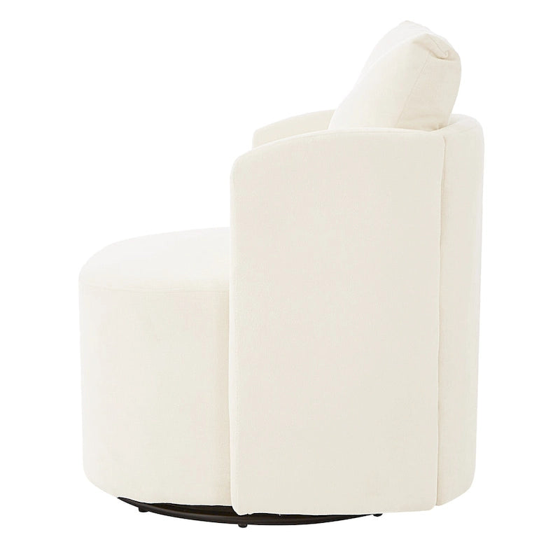 Fauteuil d'appoint baquet en chenille beige avec base pivotante à 360° et design incurvé – Siège individuel
