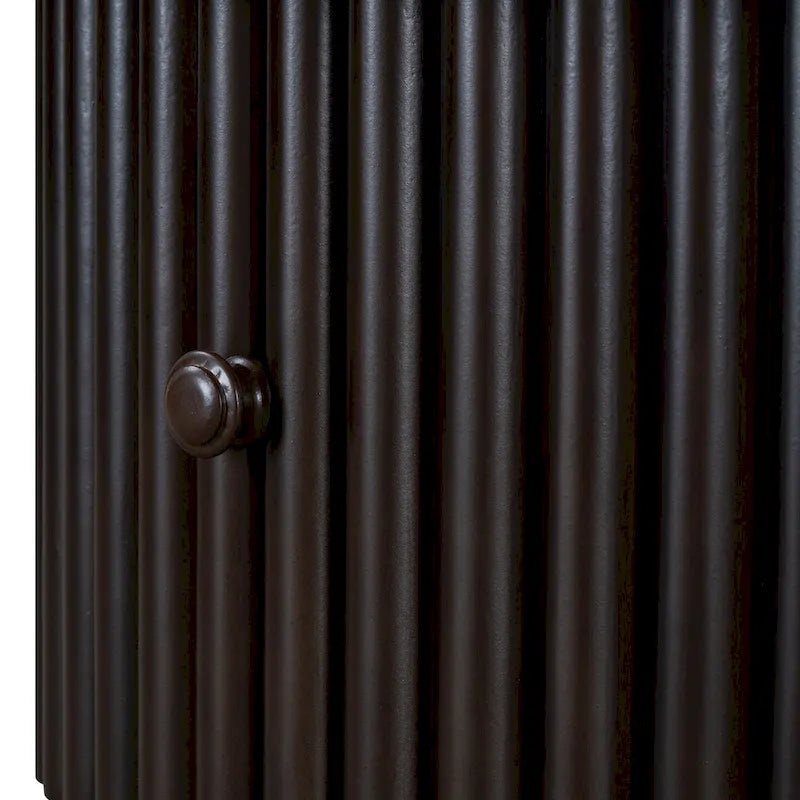 Table basse de ferme ronde naturelle en MDF avec tiroir intégré et base à lattes verticales – Unité unique