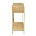 Console Rétro en Bois de Paulownia avec Placage Naturel / Noir / Marine et Accents Dorés, 2 Tiroirs, Étagère Ouverte et Pieds Métalliques – Unité Simple