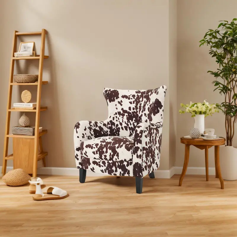 Fauteuil haut de gamme à motifs multicolores avec pieds en bois – Siège individuel