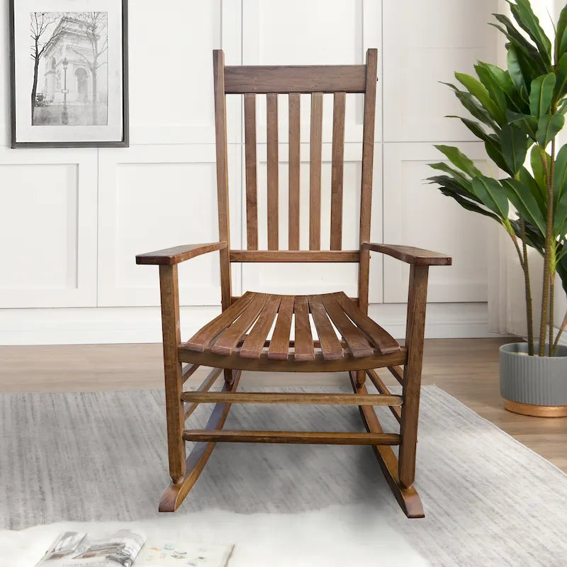 Chaise à bascule en bois marron à dossier haut – Siège unique
