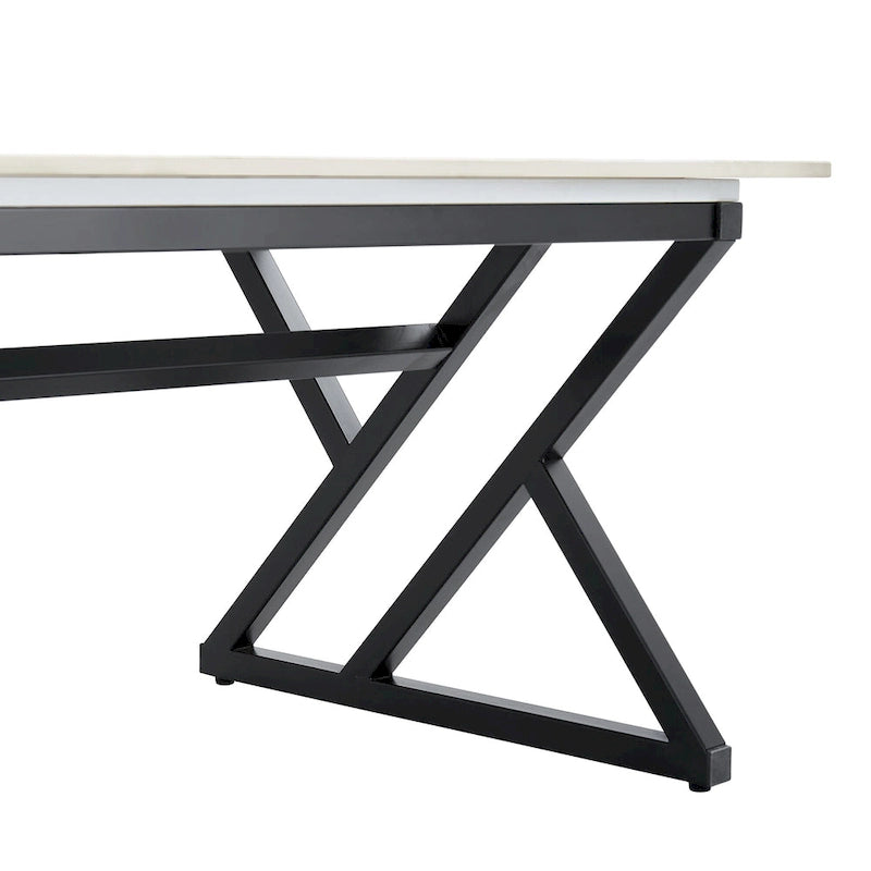 Table basse rectangulaire moderne en or / blanc+noir / noir / blanc+or avec plateau en pierre frittée et pieds en métal en forme de X – Unité unique