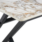 Table basse rectangulaire moderne en or / blanc+noir / noir / blanc+or avec plateau en pierre frittée et pieds en métal en forme de X – Unité unique
