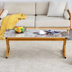 Table basse rectangulaire moderne en or / blanc+noir / noir / blanc+or avec plateau en pierre frittée et pieds en métal en forme de X – Unité unique