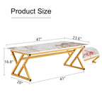 Table basse rectangulaire moderne en or / blanc+noir / noir / blanc+or avec plateau en pierre frittée et pieds en métal en forme de X – Unité unique