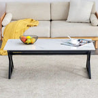 Table basse rectangulaire moderne en or / blanc+noir / noir / blanc+or avec plateau en pierre frittée et pieds en métal en forme de X – Unité unique