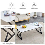 Table basse rectangulaire moderne en or / blanc+noir / noir / blanc+or avec plateau en pierre frittée et pieds en métal en forme de X – Unité unique