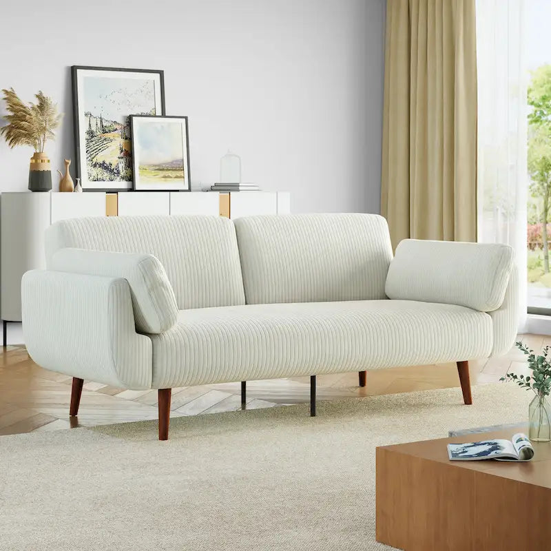 73.3 W Flared Arm Convertible Sleeper Sofa Modern Corduroy Loveseat