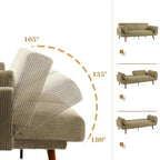 Canapé-lit convertible en velours côtelé gris / bleu marine / beige / vert / kaki avec dossier inclinable séparé et accoudoirs évasés – 2 places, se transforme en lit double