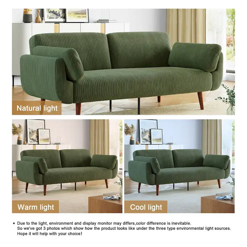 Canapé-lit convertible en velours côtelé gris / bleu marine / beige / vert / kaki avec dossier inclinable séparé et accoudoirs évasés – 2 places, se transforme en lit double