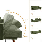 Canapé-lit convertible en velours côtelé gris / bleu marine / beige / vert / kaki avec dossier inclinable séparé et accoudoirs évasés – 2 places, se transforme en lit double