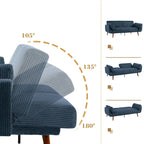Canapé-lit convertible en velours côtelé gris / bleu marine / beige / vert / kaki avec dossier inclinable séparé et accoudoirs évasés – 2 places, se transforme en lit double