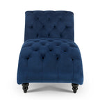 Méridienne capitonnée en velours bleu avec clous décoratifs arrondis, mousse haute densité et pieds en bouleau – Une place