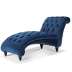 Méridienne capitonnée en velours bleu avec clous décoratifs arrondis, mousse haute densité et pieds en bouleau – Une place