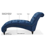 Méridienne capitonnée en velours bleu avec clous décoratifs arrondis, mousse haute densité et pieds en bouleau – Une place