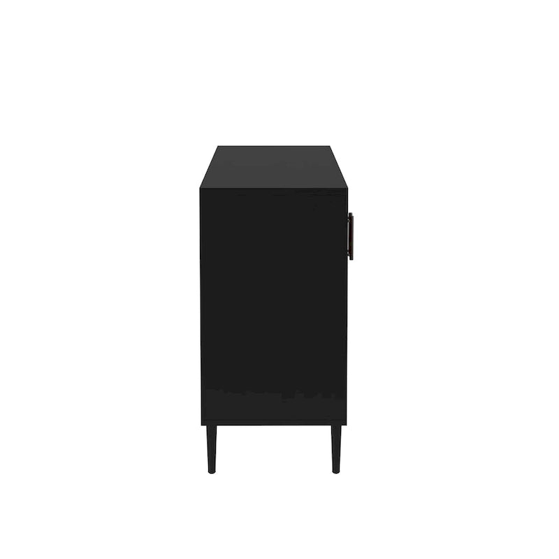 Meuble TV monobloc avec portes d'armoire et gestion des câbles Two-Tone Bookmatch noir/chêne clair, blanc/chêne clair ou blanc/frêne