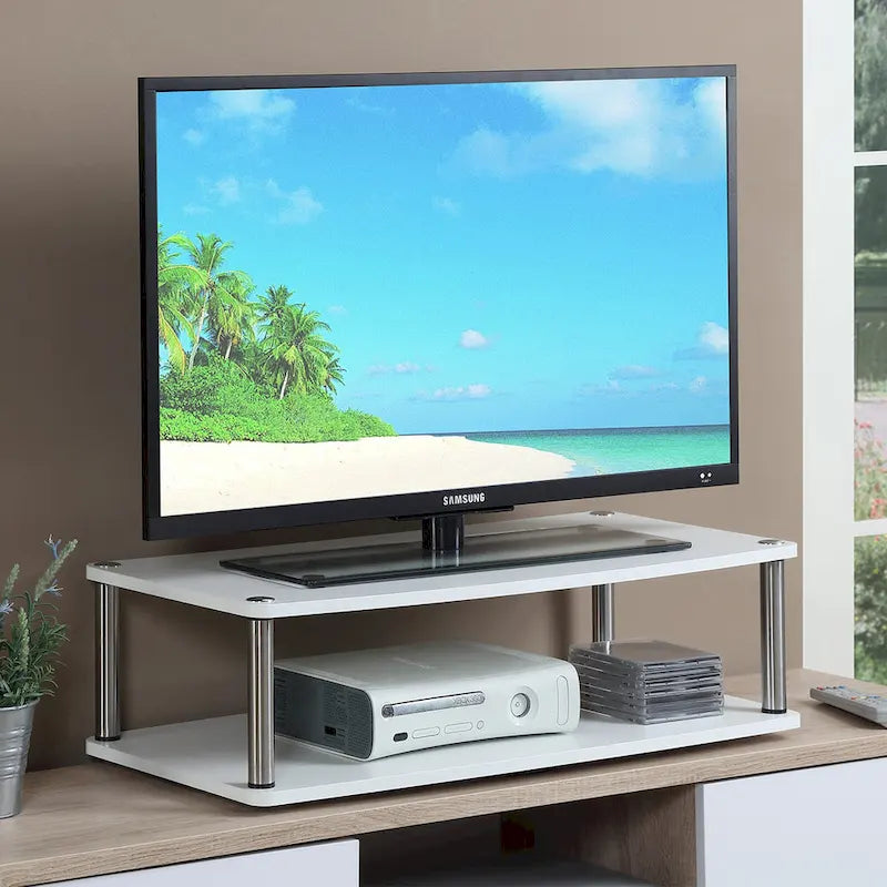 Meuble support TV rehausseur à 2 niveaux pivotant à 360° Noir/Cerise/Blanc pour TV jusqu'à 37 pouces – Unité individuelle