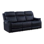Canapé inclinable électrique en similicuir polyester bleu océan / marron noyer avec port de chargement USB – 3 places
