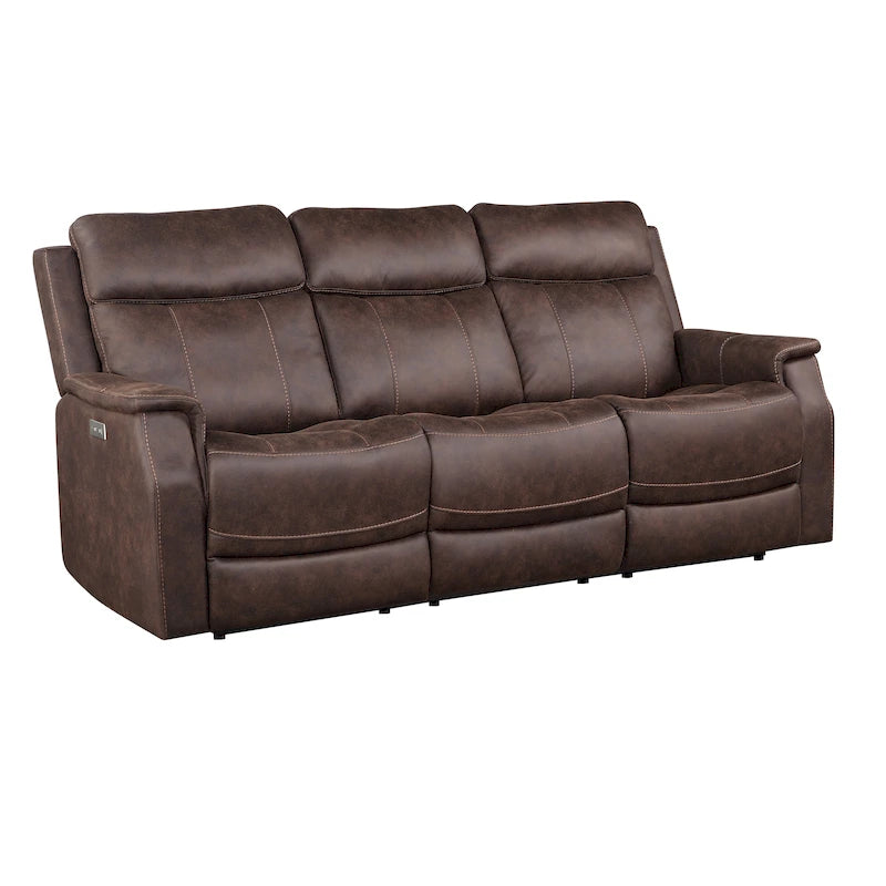 Canapé inclinable électrique en similicuir polyester bleu océan / marron noyer avec port de chargement USB – 3 places
