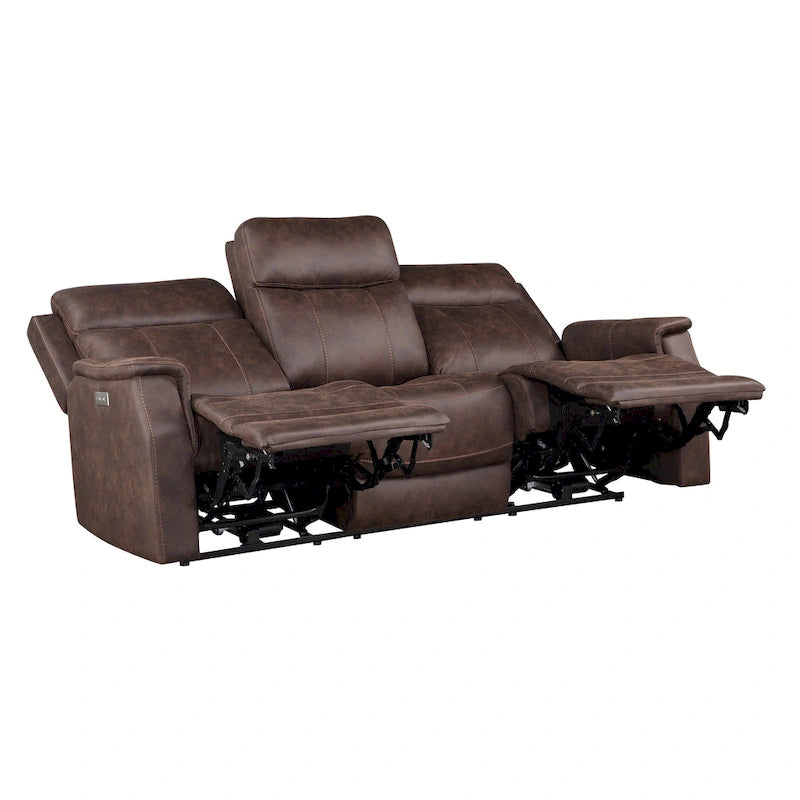Canapé inclinable électrique en similicuir polyester bleu océan / marron noyer avec port de chargement USB – 3 places