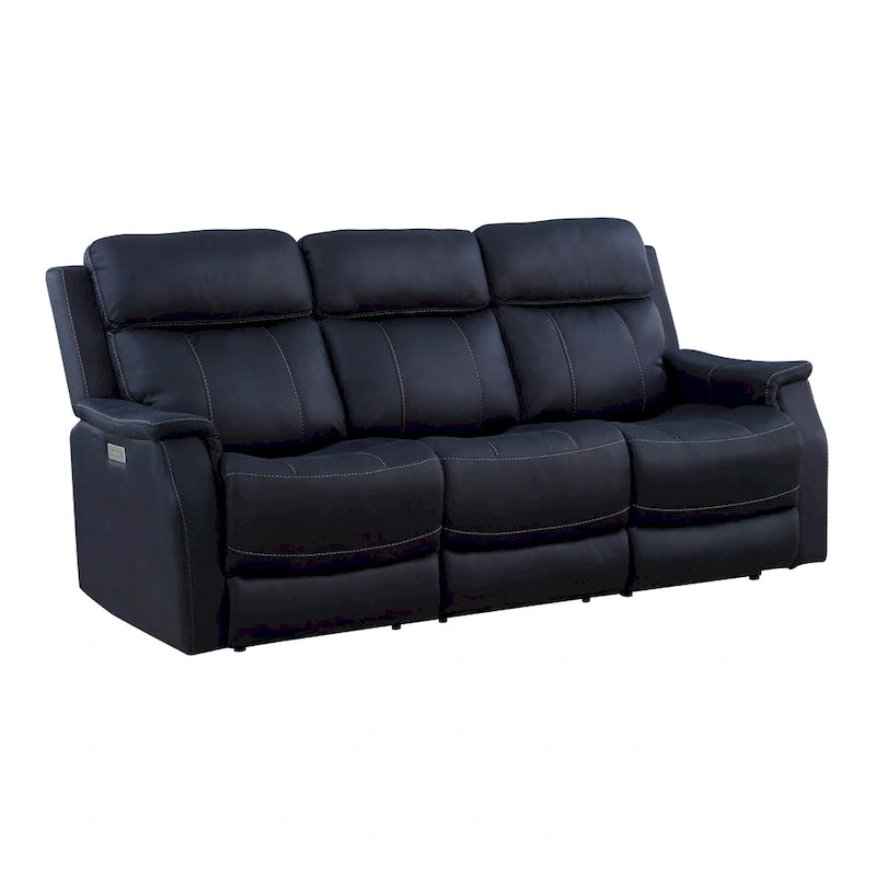 Canapé inclinable électrique en similicuir polyester bleu océan / marron noyer avec port de chargement USB – 3 places