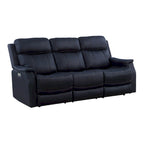 Canapé inclinable électrique en similicuir polyester bleu océan / marron noyer avec port de chargement USB – 3 places