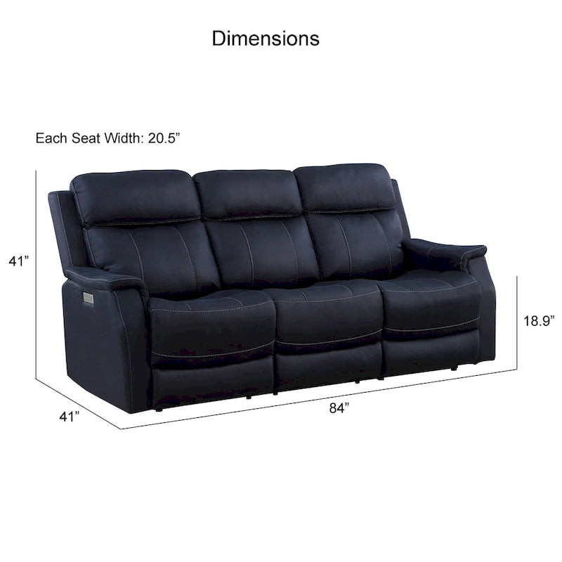 Canapé inclinable électrique en similicuir polyester bleu océan / marron noyer avec port de chargement USB – 3 places