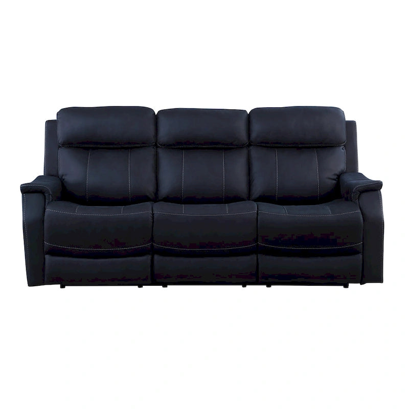 Canapé inclinable électrique en similicuir polyester bleu océan / marron noyer avec port de chargement USB – 3 places