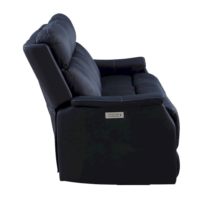 Canapé inclinable électrique en similicuir polyester bleu océan / marron noyer avec port de chargement USB – 3 places