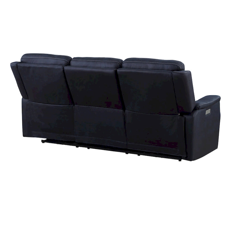 Canapé inclinable électrique en similicuir polyester bleu océan / marron noyer avec port de chargement USB – 3 places