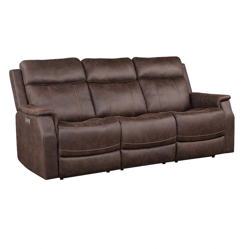 Canapé inclinable électrique en similicuir polyester bleu océan / marron noyer avec port de chargement USB – 3 places