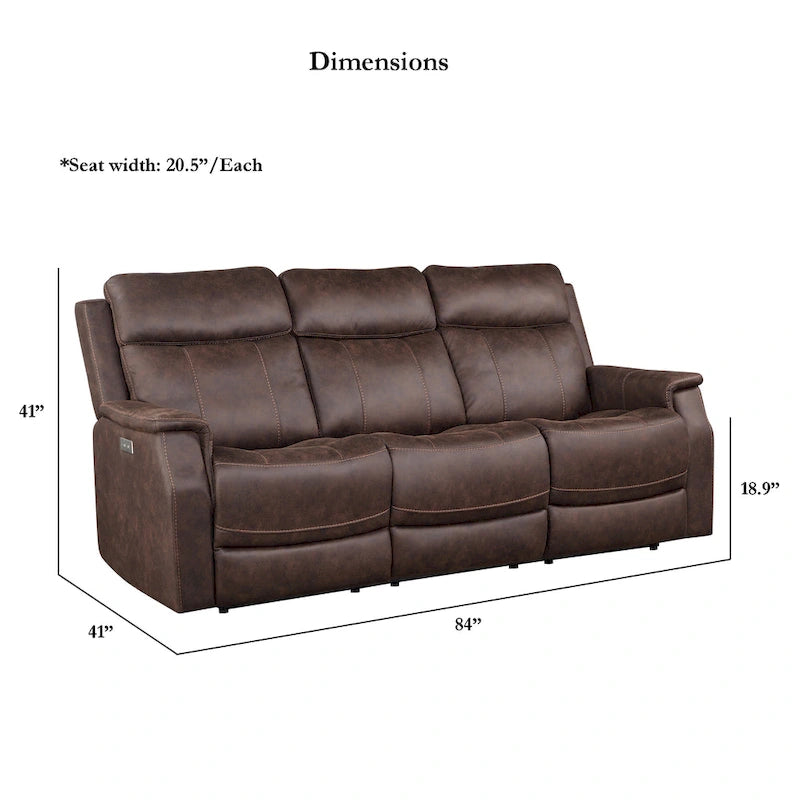 Canapé inclinable électrique en similicuir polyester bleu océan / marron noyer avec port de chargement USB – 3 places
