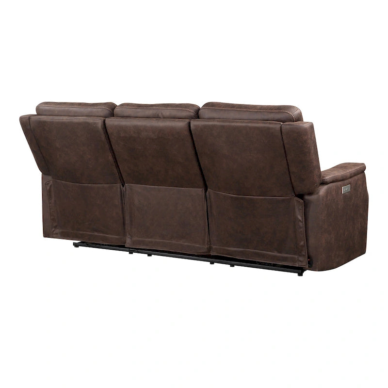 Canapé inclinable électrique en similicuir polyester bleu océan / marron noyer avec port de chargement USB – 3 places