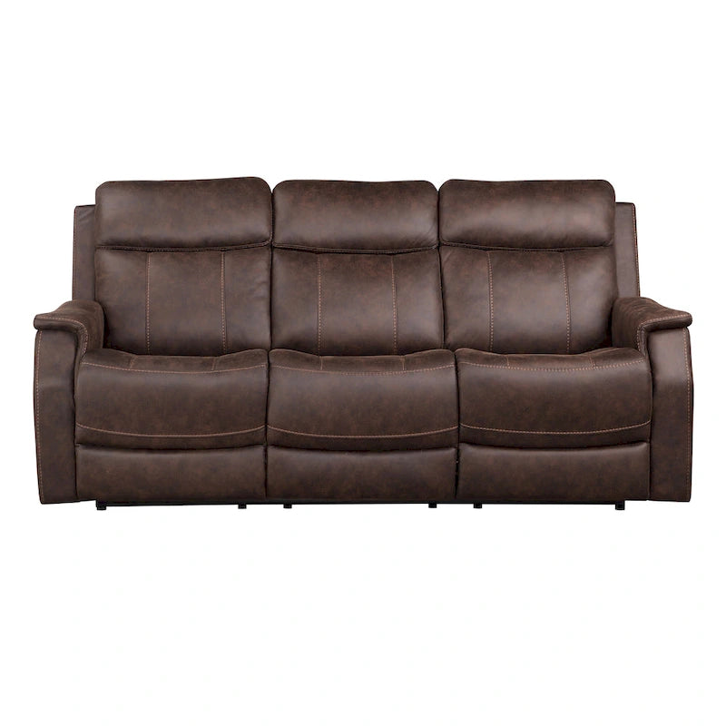 Canapé inclinable électrique en similicuir polyester bleu océan / marron noyer avec port de chargement USB – 3 places