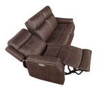 Canapé inclinable électrique en similicuir polyester bleu océan / marron noyer avec port de chargement USB – 3 places