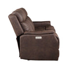 Canapé inclinable électrique en similicuir polyester bleu océan / marron noyer avec port de chargement USB – 3 places