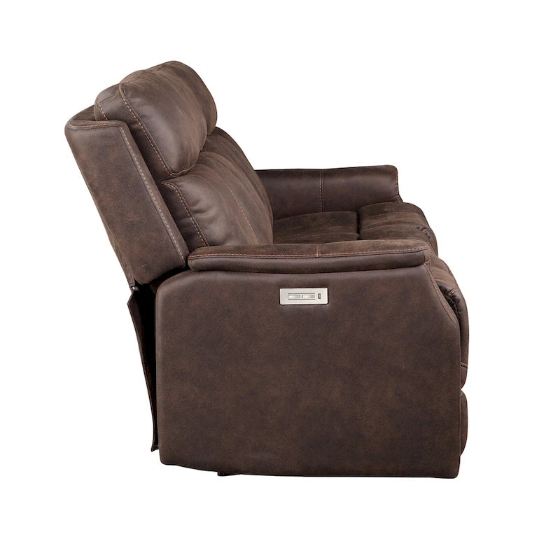 Canapé inclinable électrique en similicuir polyester bleu océan / marron noyer avec port de chargement USB – 3 places