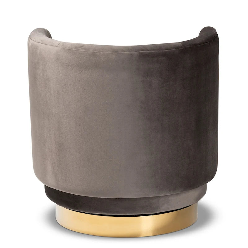 Fauteuil d'appoint pivotant en velours gris/bleu roi avec base à finition dorée – Assise simple