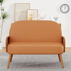 Causeuse en similicuir beige/vert/orange avec accoudoirs en rotin naturel et pieds en bois massif – 2 places