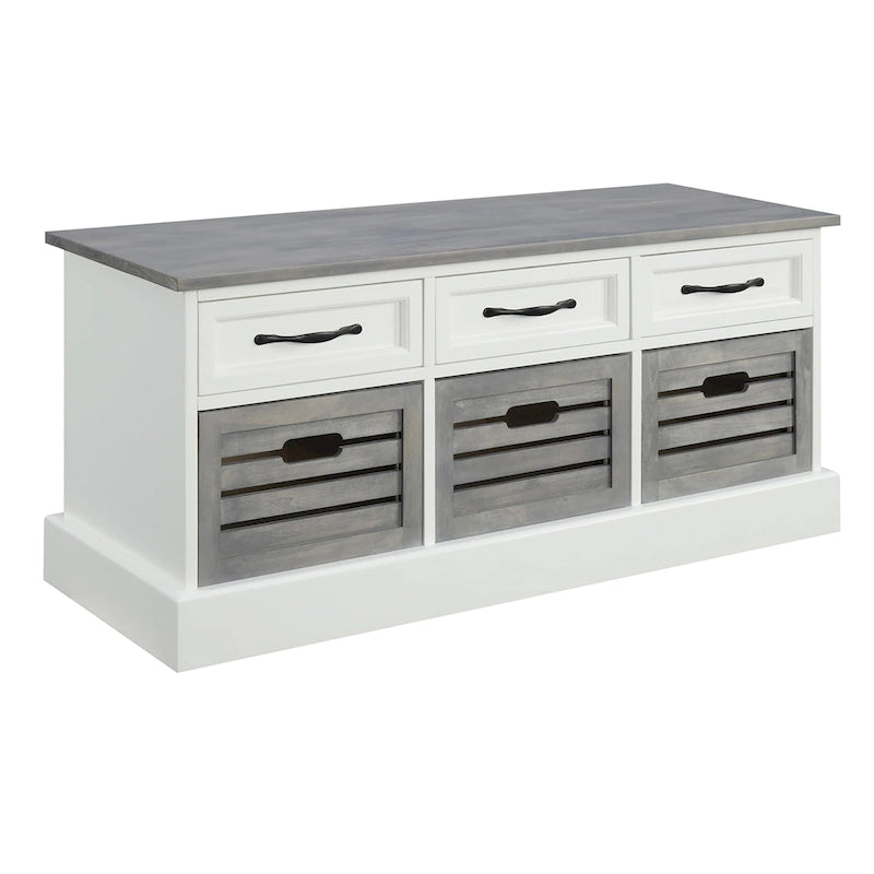 Banc de rangement traditionnel en bois gris/cappuccino avec paniers – Monoplace