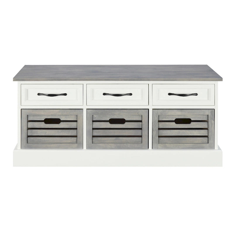 Banc de rangement traditionnel en bois gris/cappuccino avec paniers – Monoplace