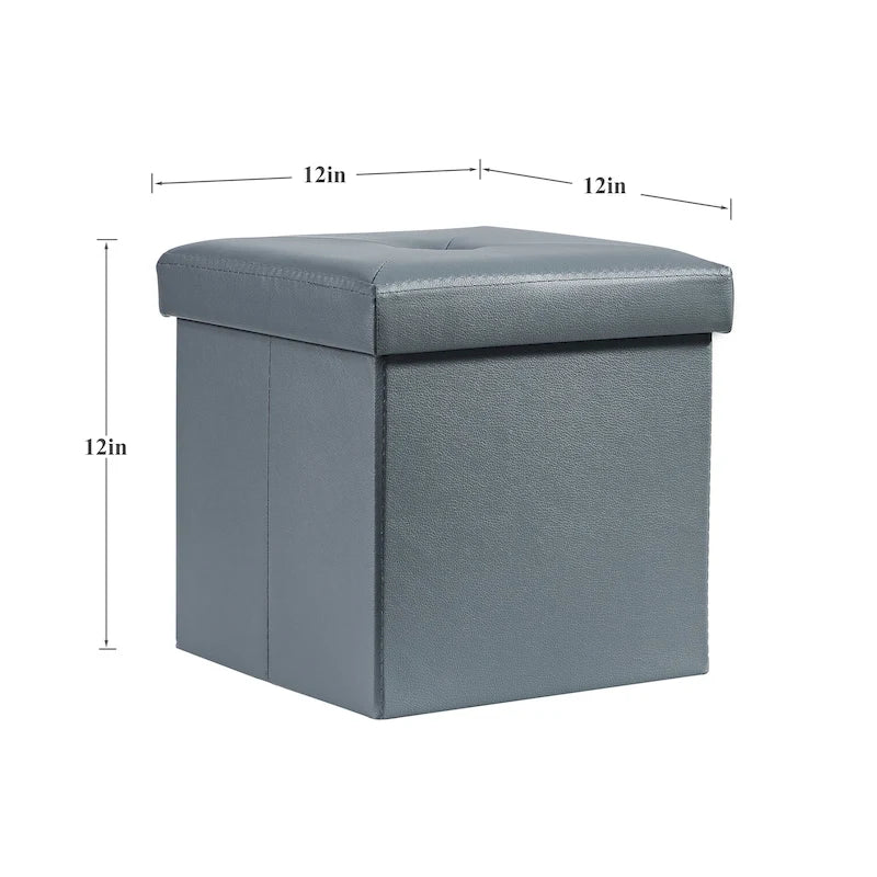 Pouffe de rangement cube en cuir PVC Noir / Blanc / Marron / Gris avec couvercle capitonné – Unité simple