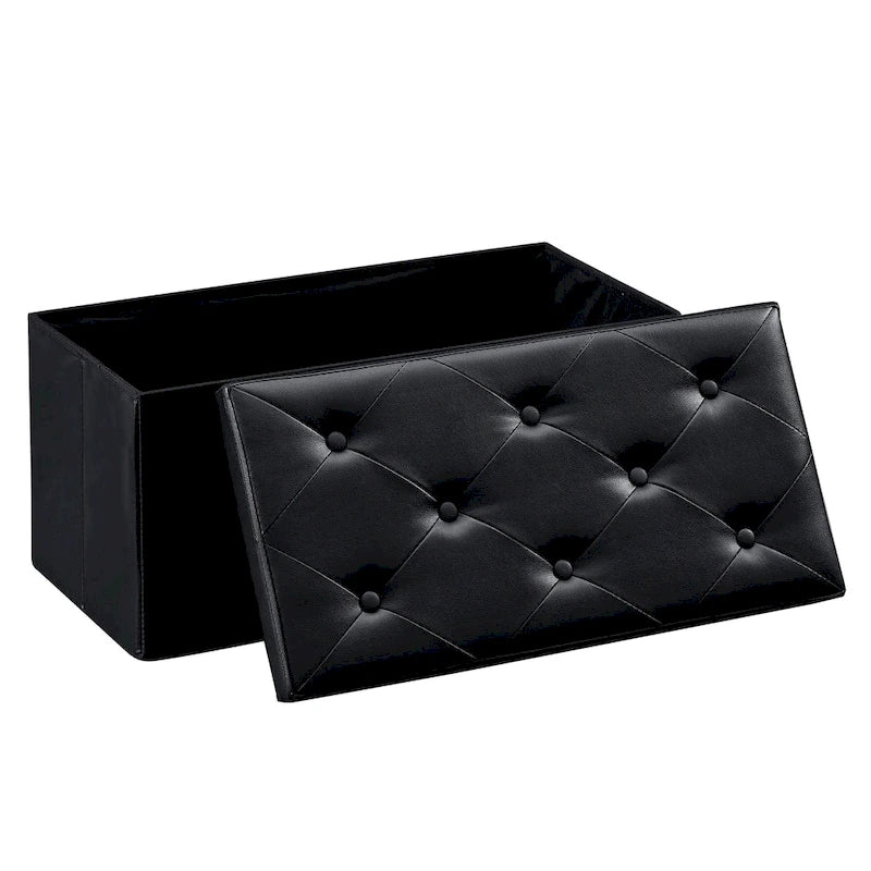 Pouffe de rangement cube en cuir PVC Noir / Blanc / Marron / Gris avec couvercle capitonné – Unité simple