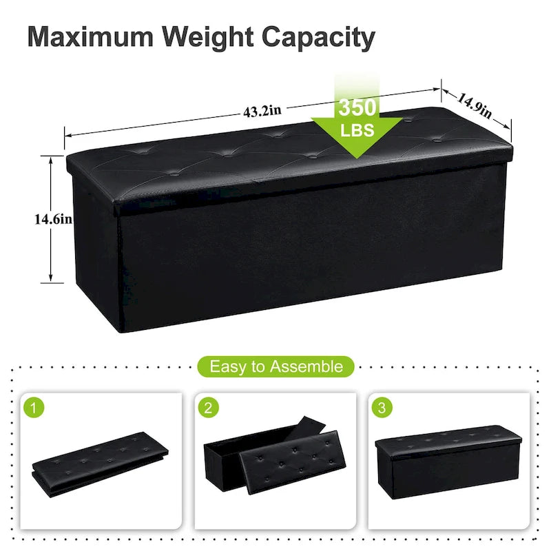 Pouffe de rangement cube en cuir PVC Noir / Blanc / Marron / Gris avec couvercle capitonné – Unité simple