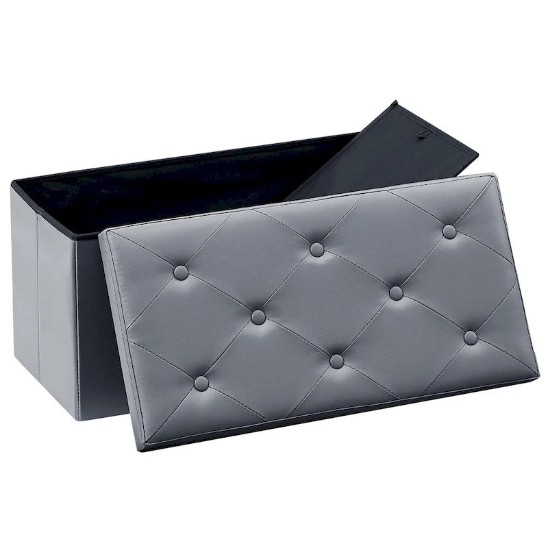 Pouffe de rangement cube en cuir PVC Noir / Blanc / Marron / Gris avec couvercle capitonné – Unité simple
