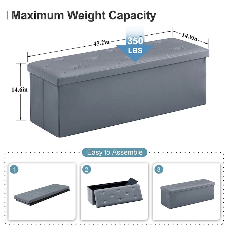 Pouffe de rangement cube en cuir PVC Noir / Blanc / Marron / Gris avec couvercle capitonné – Unité simple