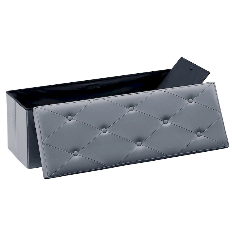 Pouffe de rangement cube en cuir PVC Noir / Blanc / Marron / Gris avec couvercle capitonné – Unité simple