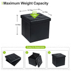 Pouffe de rangement cube en cuir PVC Noir / Blanc / Marron / Gris avec couvercle capitonné – Unité simple