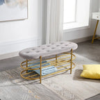 Banc rembourré en velours rose / orange / noir / gris / beige / bleu marine / rouge / olive avec double étagère à chaussures – Unité simple