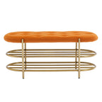 Banc rembourré en velours rose / orange / noir / gris / beige / bleu marine / rouge / olive avec double étagère à chaussures – Unité simple